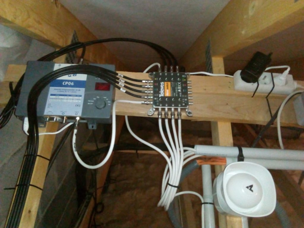 Multiswitch Televes et centrale d'amplification CP06 installés en combles