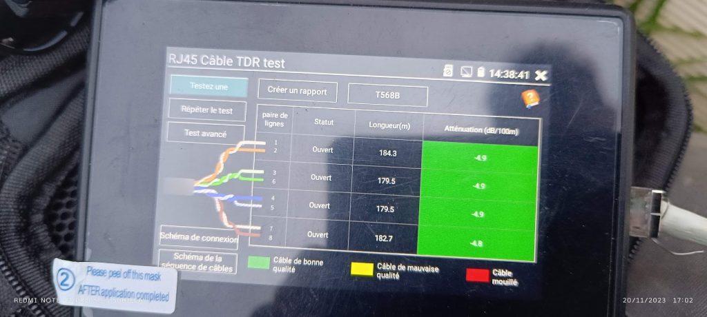 Test et certification d'un câble réseau RJ45 catégorie 6 avec testeur TDR