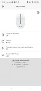Application Ajax PRO supervision télécommande SpaceControl et fonction panique